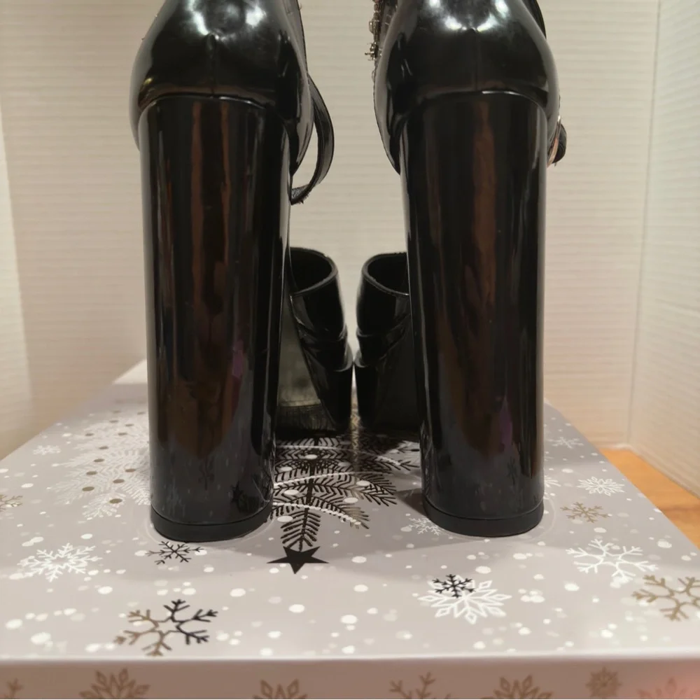 Numagin Black Platform Heels with Rhinestone Strap sz 37.5  or US‎ 7